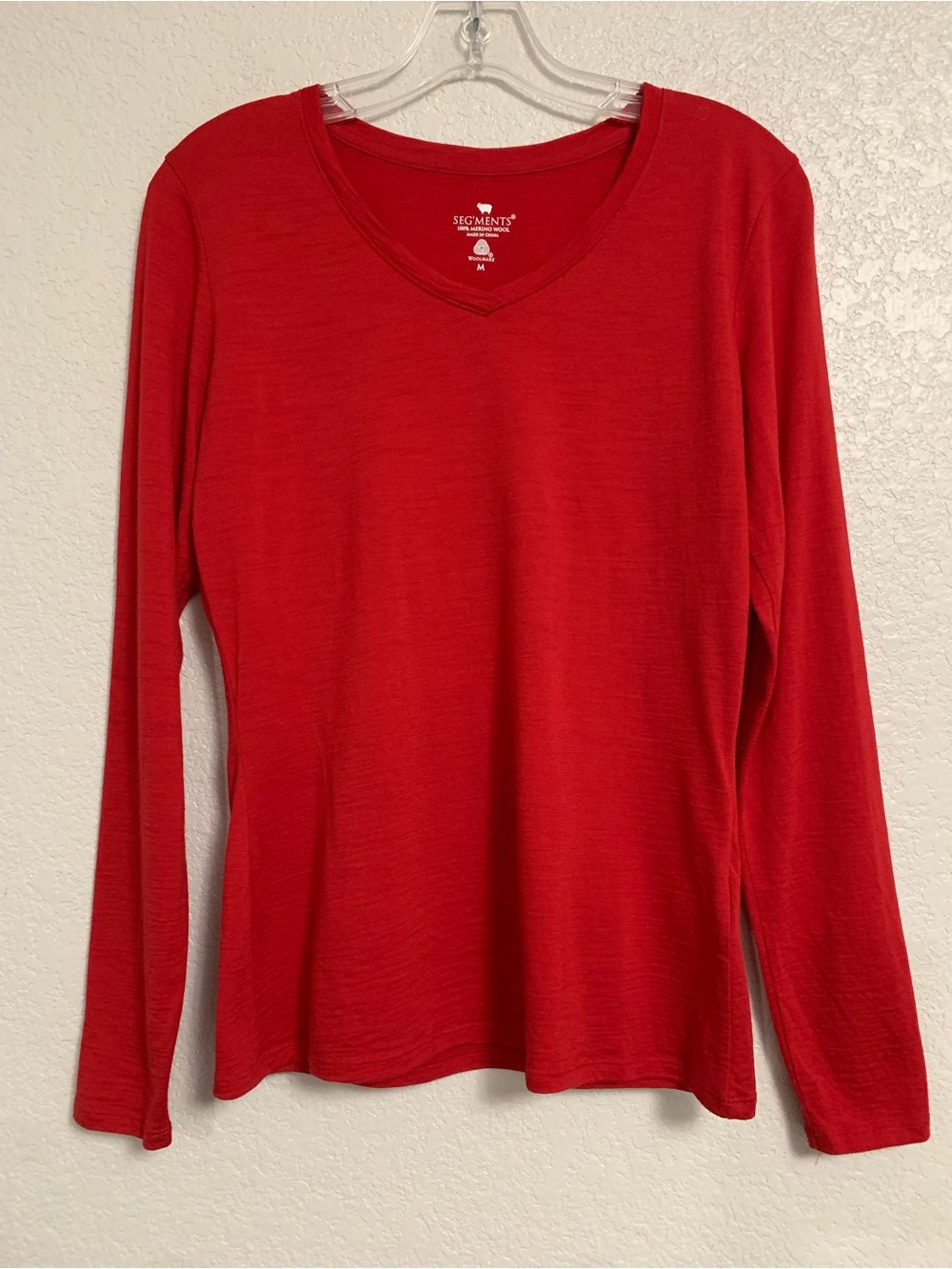 Segments Tee Top Womens M Merino Wool Base Layer Long Sleeve Vneck Red Outdoor